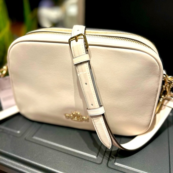 Coach Jes off-white Leather Double Zipper Crossbody Bag Silver Hardware New - Picture 3 of 5